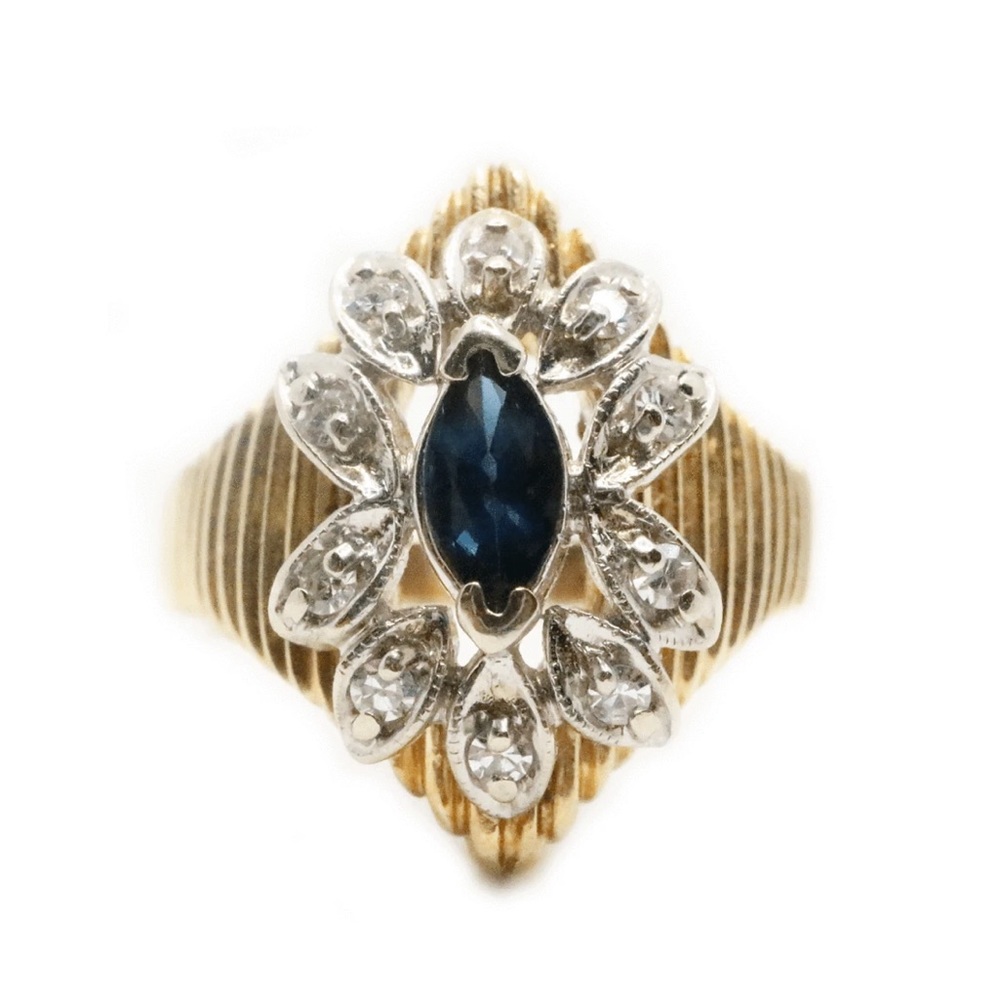 14k solid gold blue sapphire Diamond ring